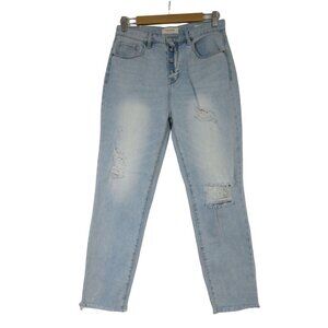 Pacsun women's Vintage Icon high rise distressed frayed hem button fly mom jeans